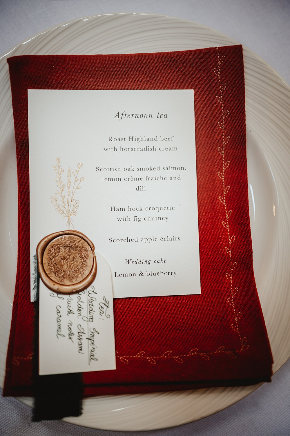 Stationery Menu Gold Wax Seal New Library Wedding Boda Photography