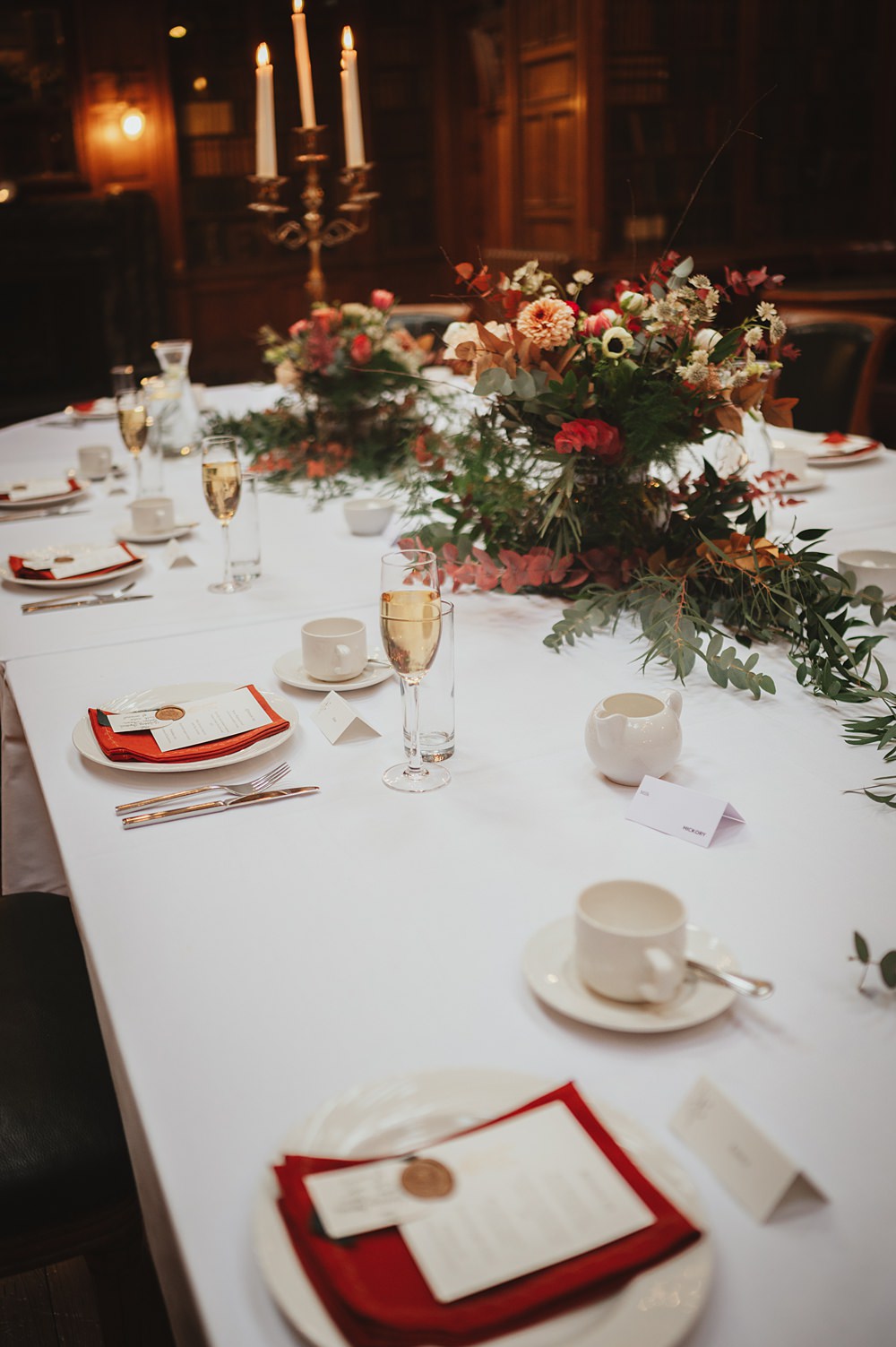 Centrepiece Flowers Winter Orange Red Green Table Decor New Library Wedding Boda Photography