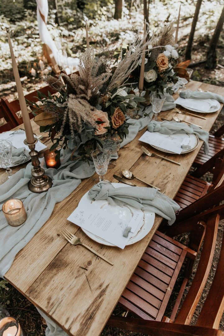 Rustic Woodland Wedding Table Decorations Sage Green Amy Cutliffe Photography