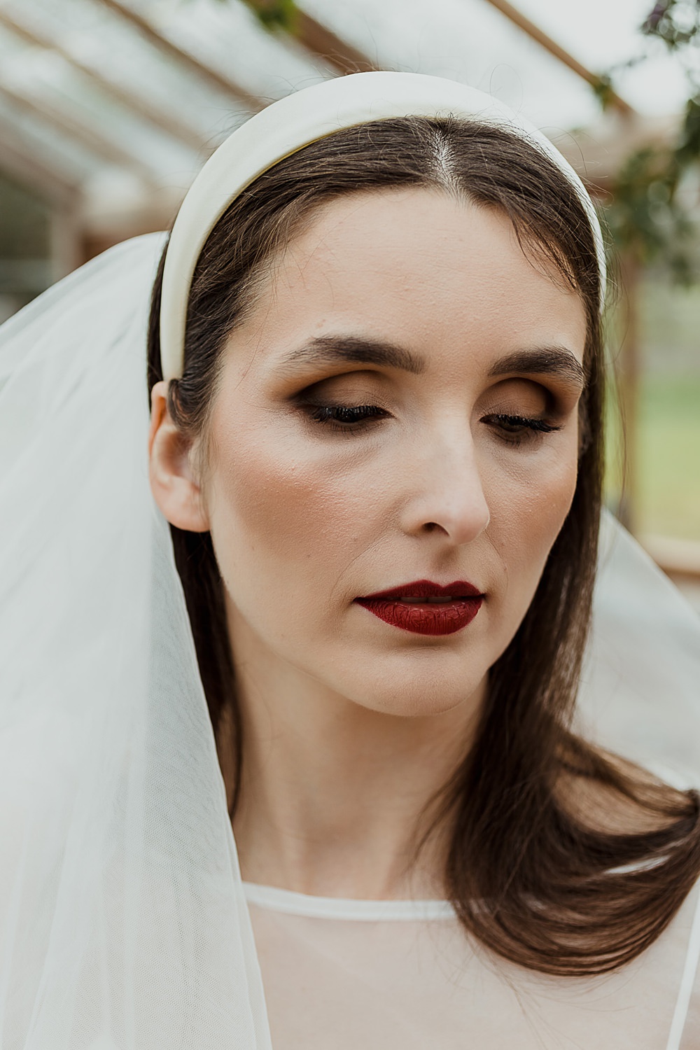 Somersbury Barn Wedding Thorn and Found Bride Makeup Red Lip Smokey Eye
