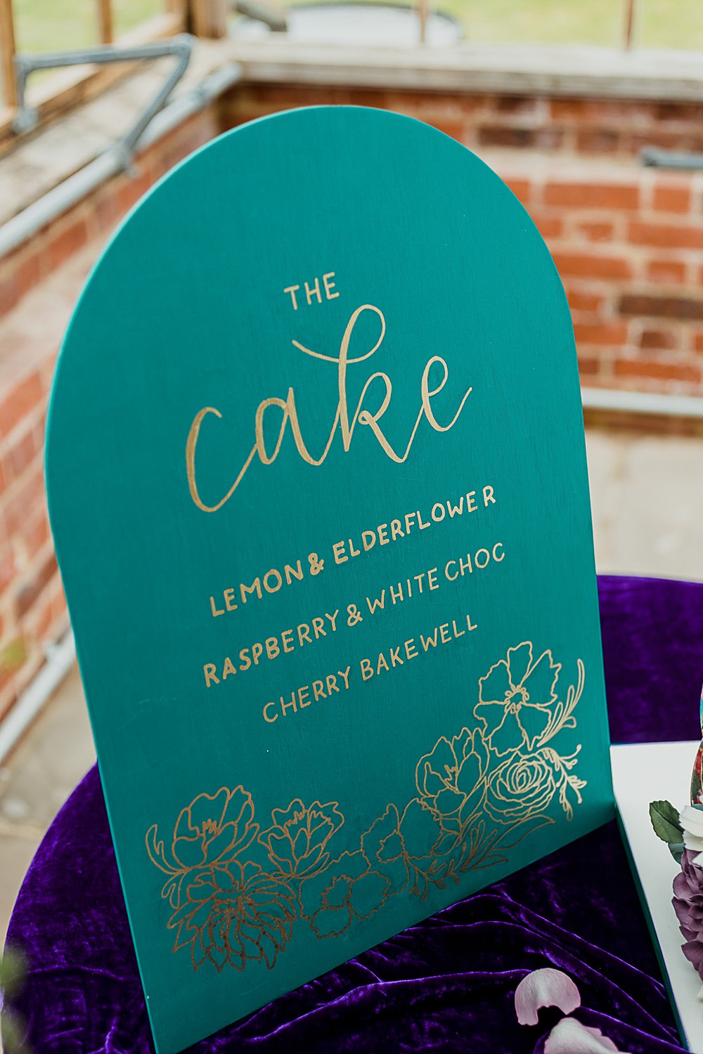 Somersbury Barn Wedding Thorn and Found Cake Table Sign