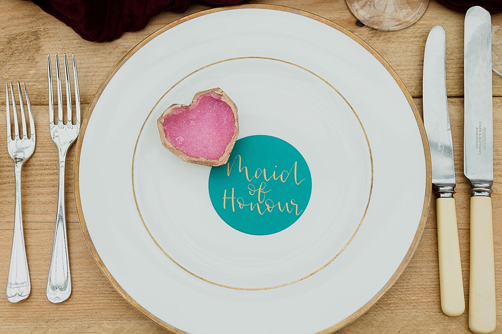 Somersbury Barn Wedding Thorn and Found Place Setting Sweet Heart Favour