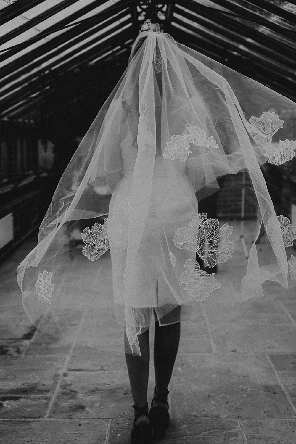 Somersbury Barn Wedding Thorn and Found Floral Flower Veil Bride