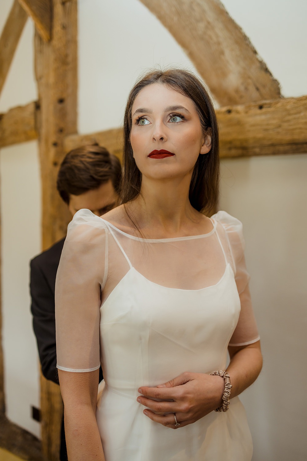 Somersbury Barn Wedding Tyler Rook Photography Puff Sleeve Dress Gown