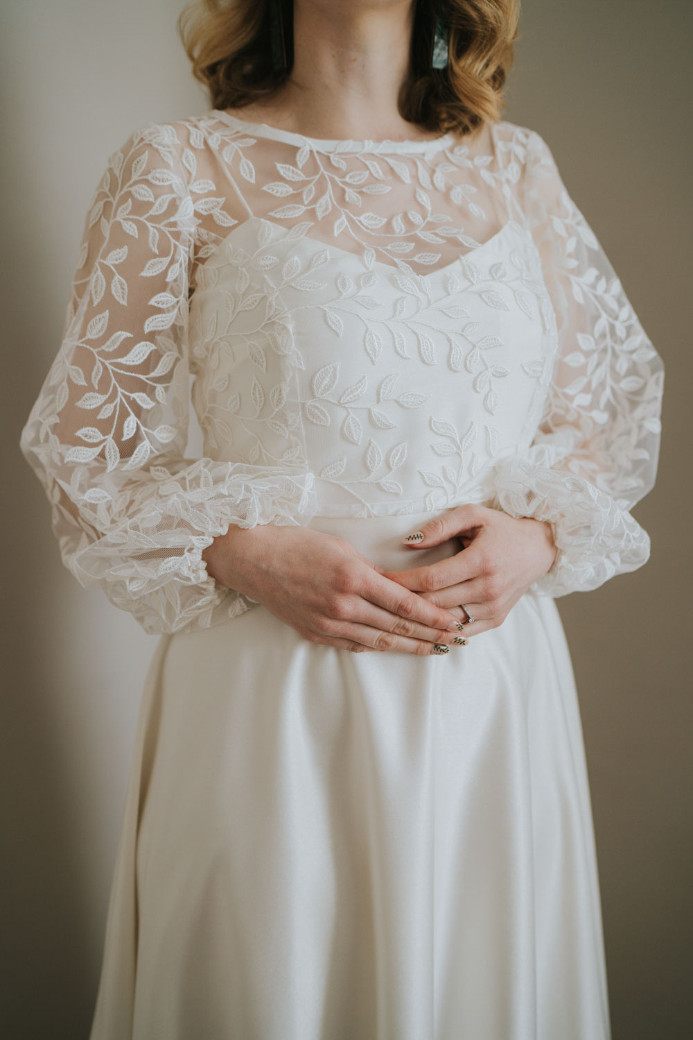Silky Lace Dress Gown Bridal Long Sleeve Spring 70s Green Wedding Grace Elizabeth
