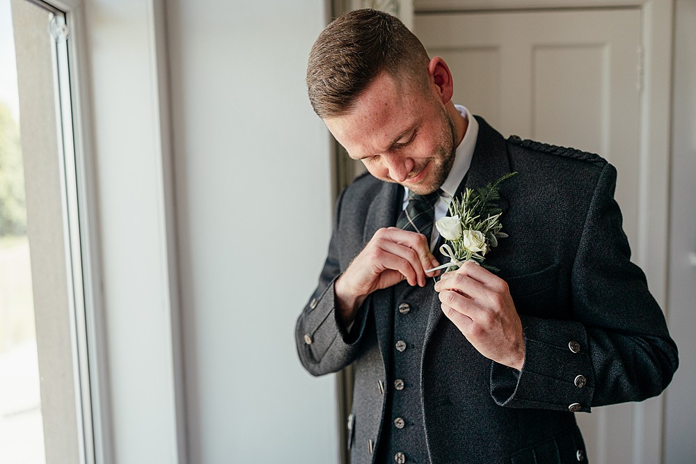 Groom Suit Kilt St Andrews Barn Wedding Joy Story Photography