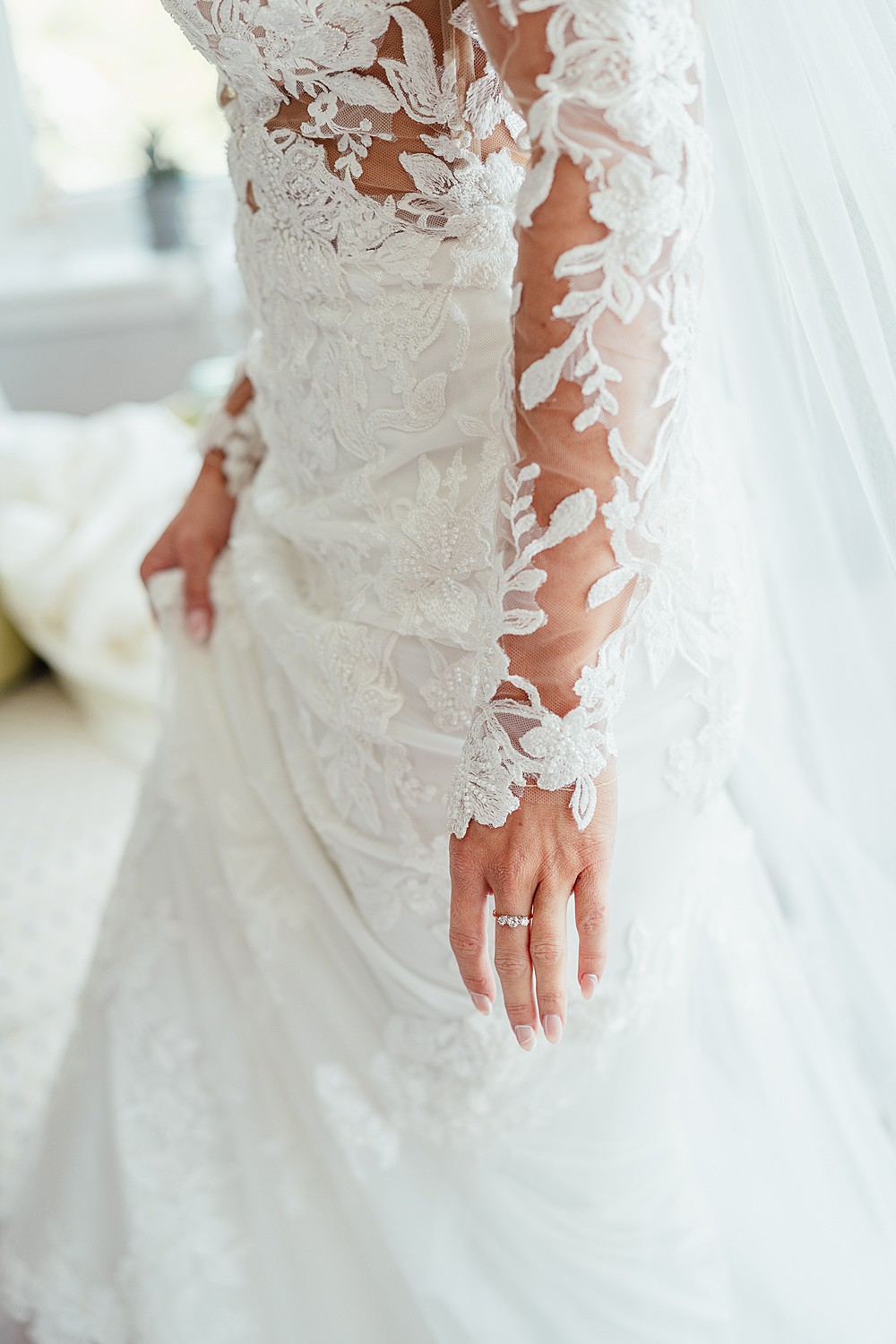 Illusion Lace Long Sleeve Dress Bride St Andrews Barn Wedding Joy Story Photography