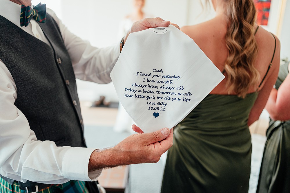 Father Bride Gift Hankie St Andrews Barn Wedding Joy Story Photography