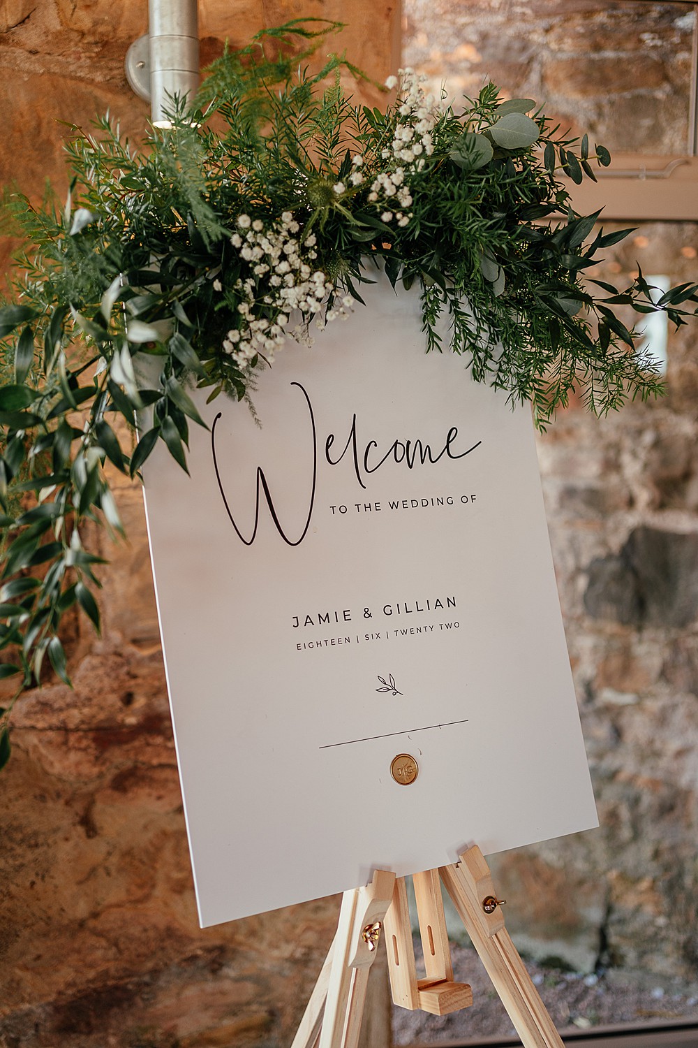 Welcome Sign Flowers St Andrews Barn Wedding Joy Story Photography