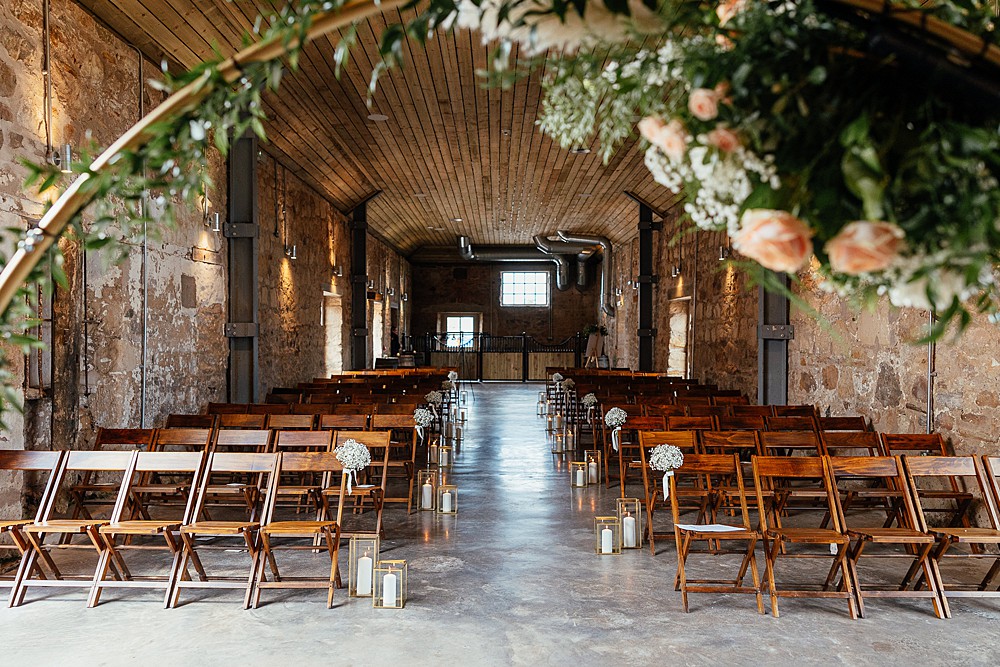 Ceremony Decor Candles Flowers Aisle St Andrews Barn Wedding Joy Story Photography