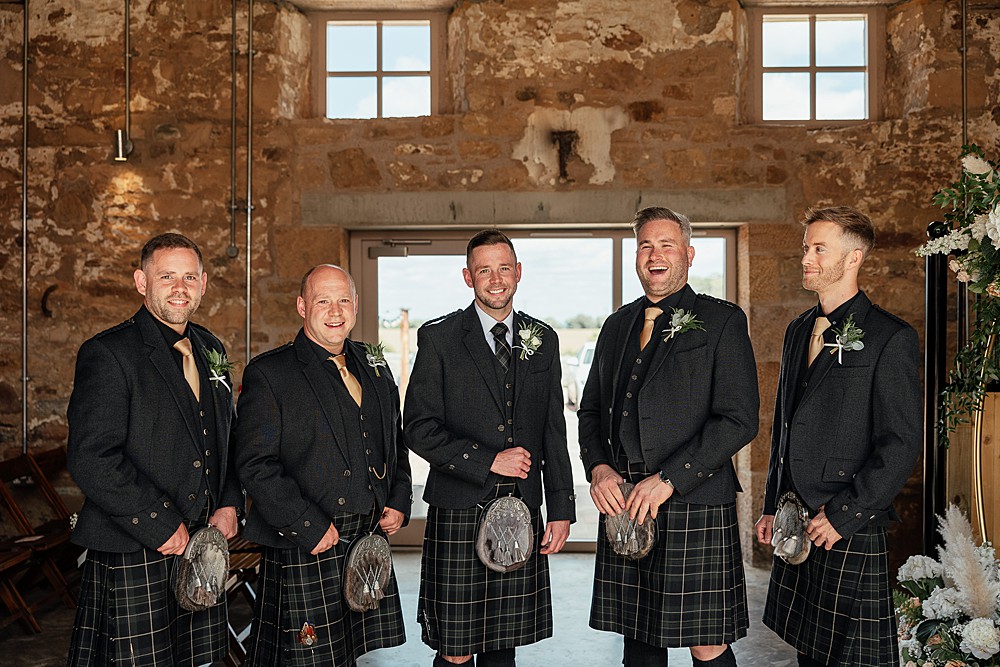 Groom Suit Kilt Groomsmen St Andrews Barn Wedding Joy Story Photography