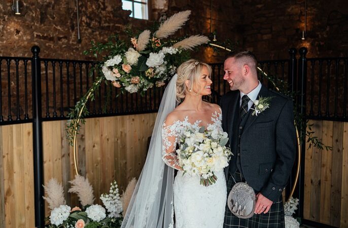 St Andrews Barn Wedding Joy Story Photography Moon Gate Hoop Flower Arch