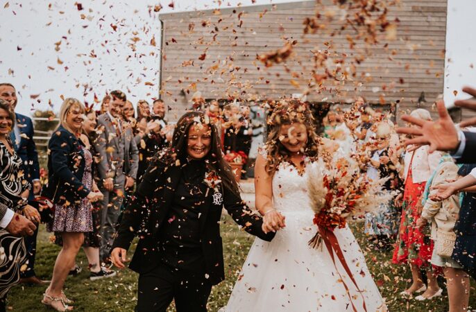 Confetti Throw Stennack Farm Wedding Hannah Barnes Photography