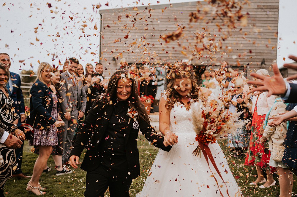 Confetti Throw Stennack Farm Wedding Hannah Barnes Photography