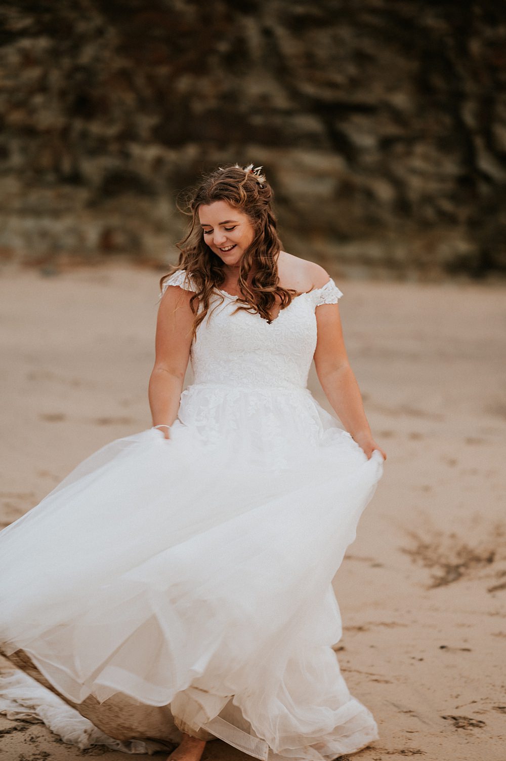 Wed2B Lace Dress Gown Off Shoulder Bride Stennack Farm Wedding Hannah Barnes Photography