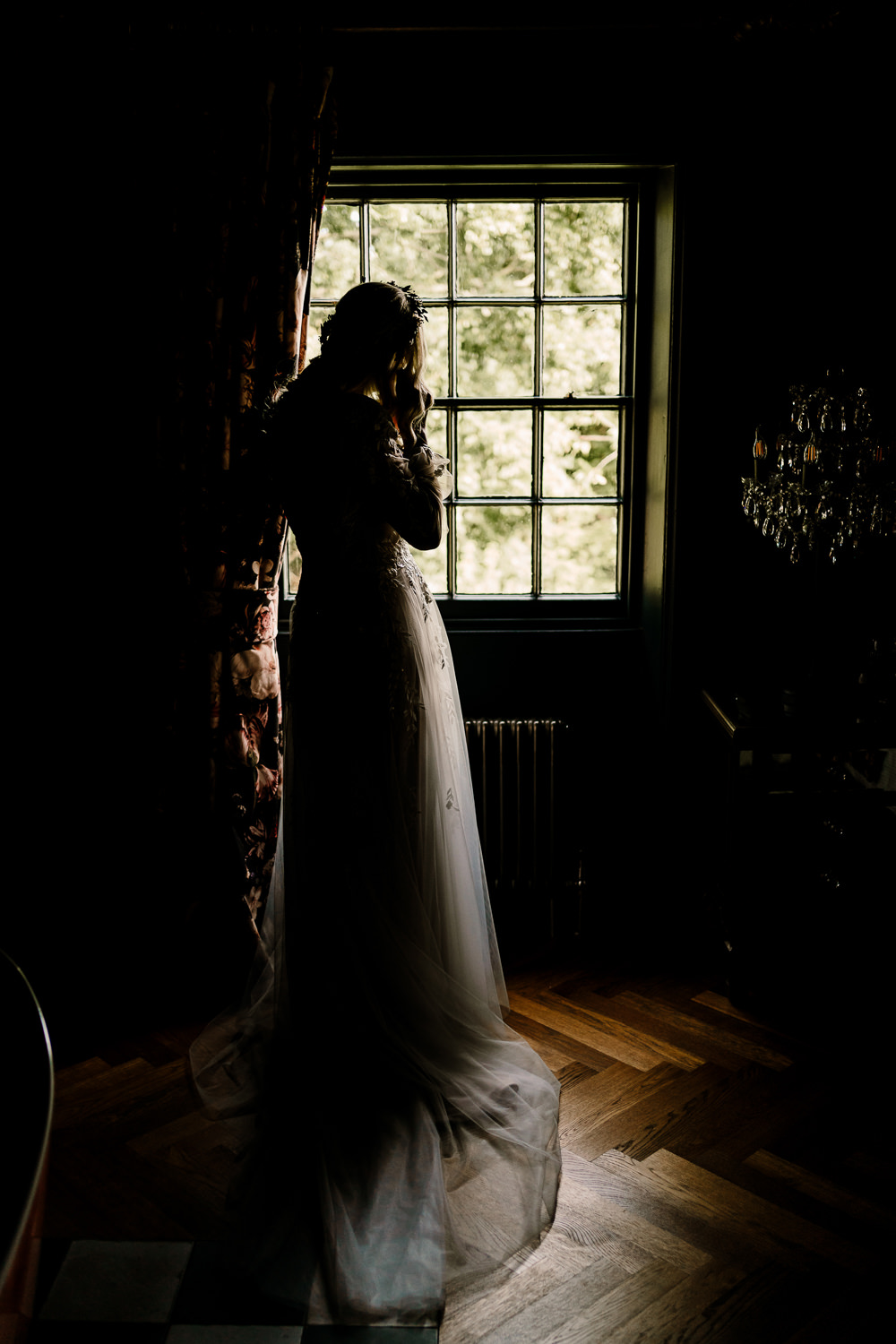 Madi Lane Bridal Gown Lace Tulle Sleeves Stylish Yorkshire Barn Wedding Hayley Baxter Photography
