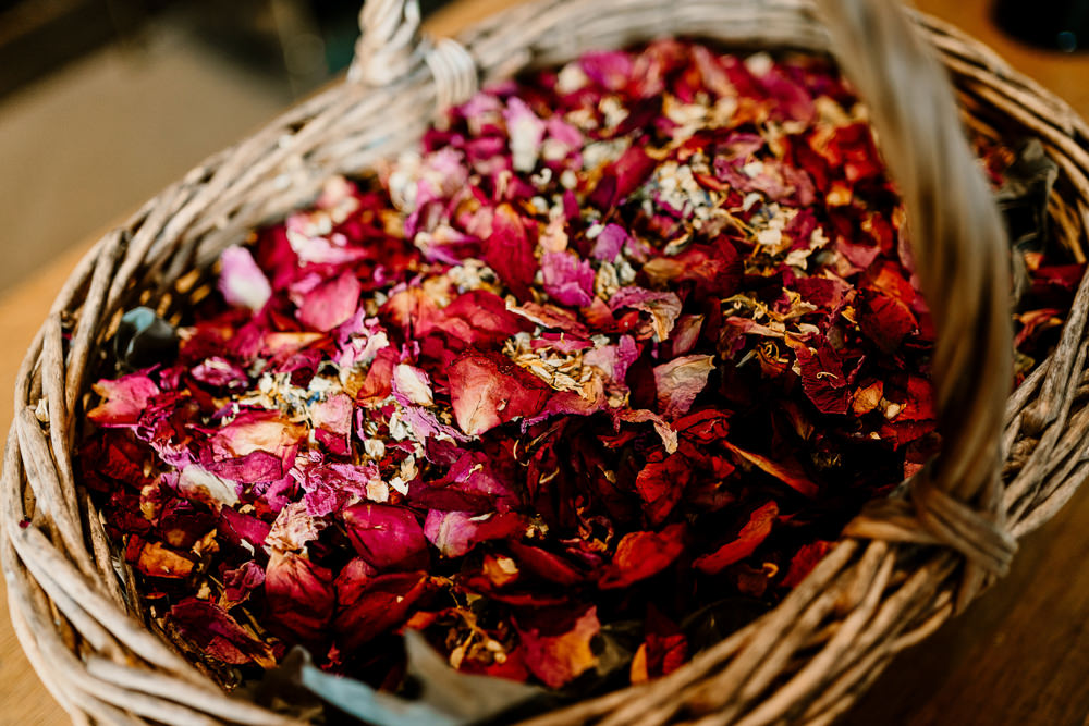 Confetti Petal Basket Stylish Yorkshire Barn Wedding Hayley Baxter Photography