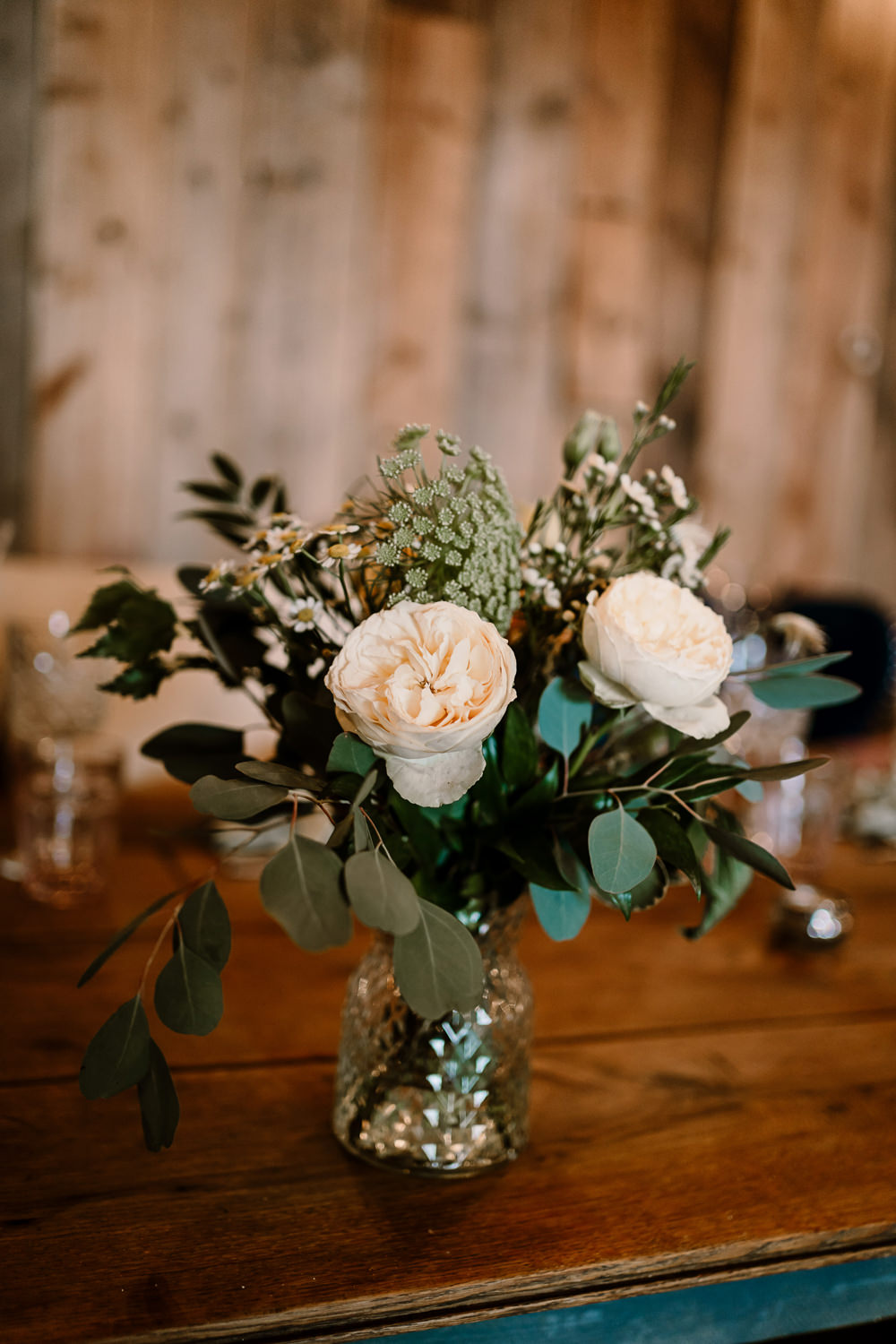 Table Flowers Vase Centrepiece Stylish Yorkshire Barn Wedding Hayley Baxter Photography