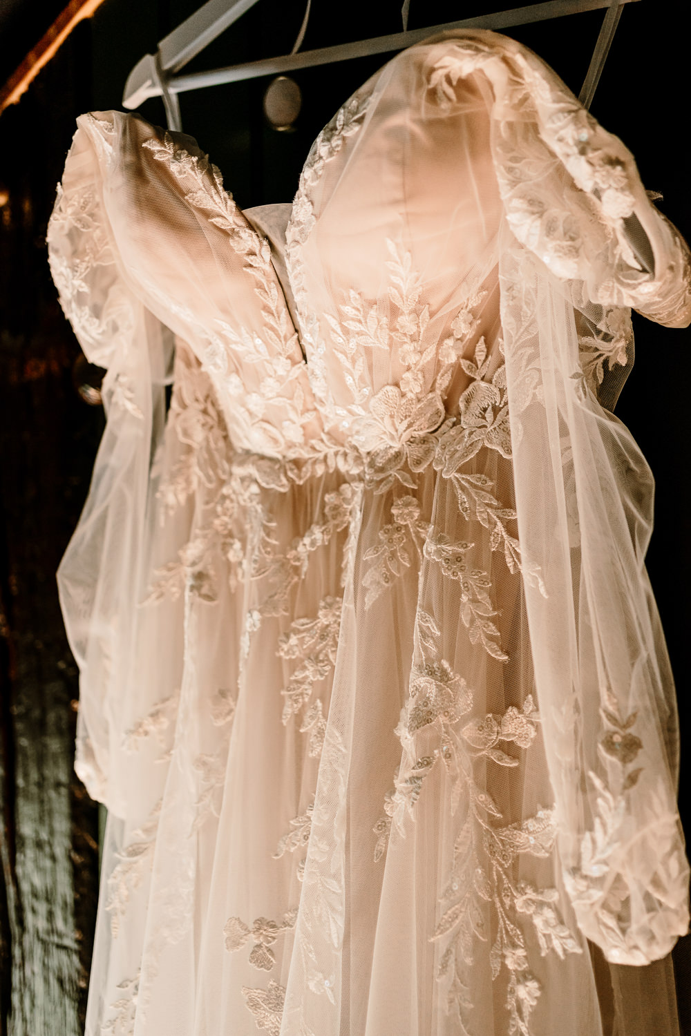 Madi Lane Bridal Gown Lace Tulle Sleeves Stylish Yorkshire Barn Wedding Hayley Baxter Photography