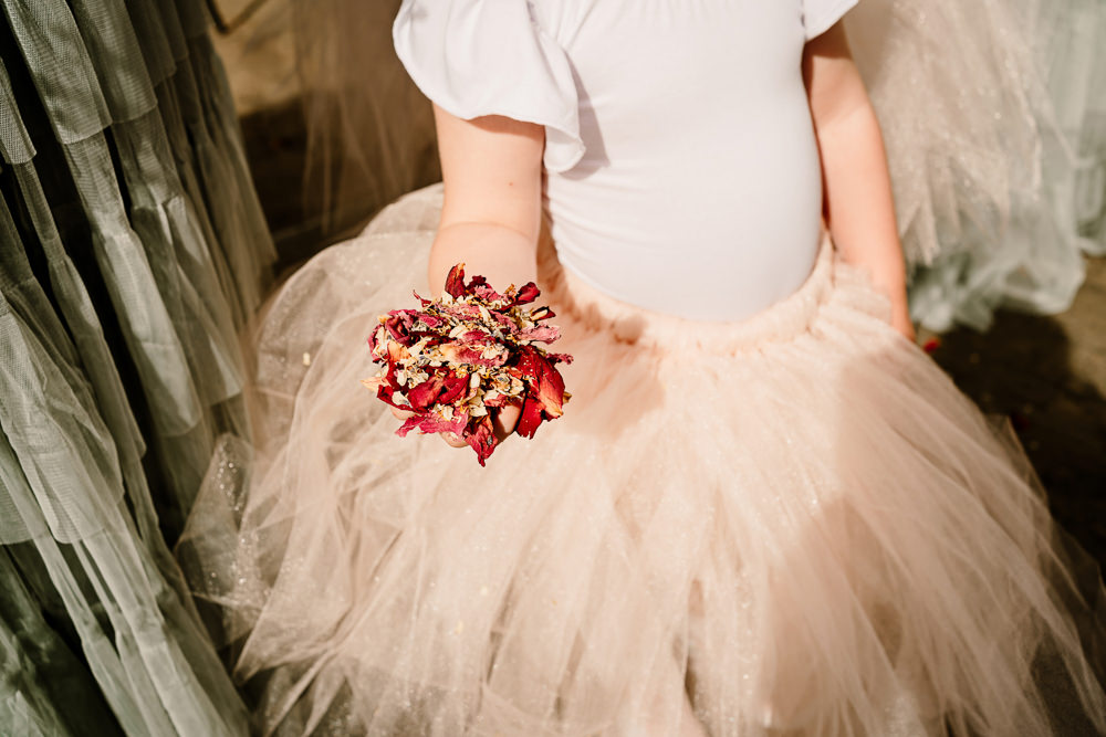Flower Girl Tutu Bouquet Posy Stylish Yorkshire Barn Wedding Hayley Baxter Photography