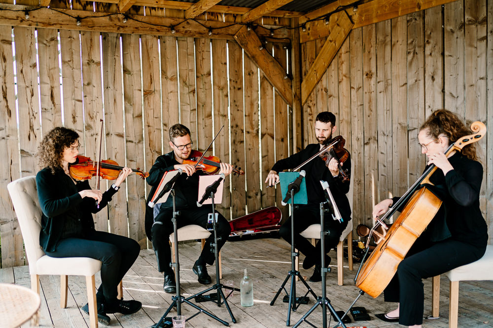 String Quartet Stylish Yorkshire Barn Wedding Hayley Baxter Photography