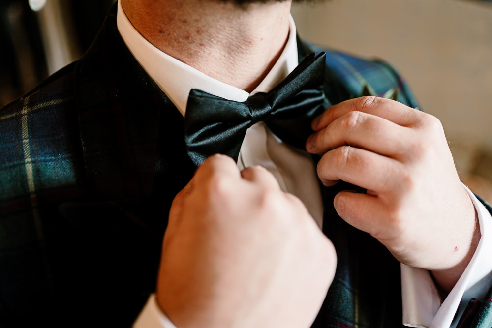 Bow Tie Groom Stylish Yorkshire Barn Wedding Hayley Baxter Photography