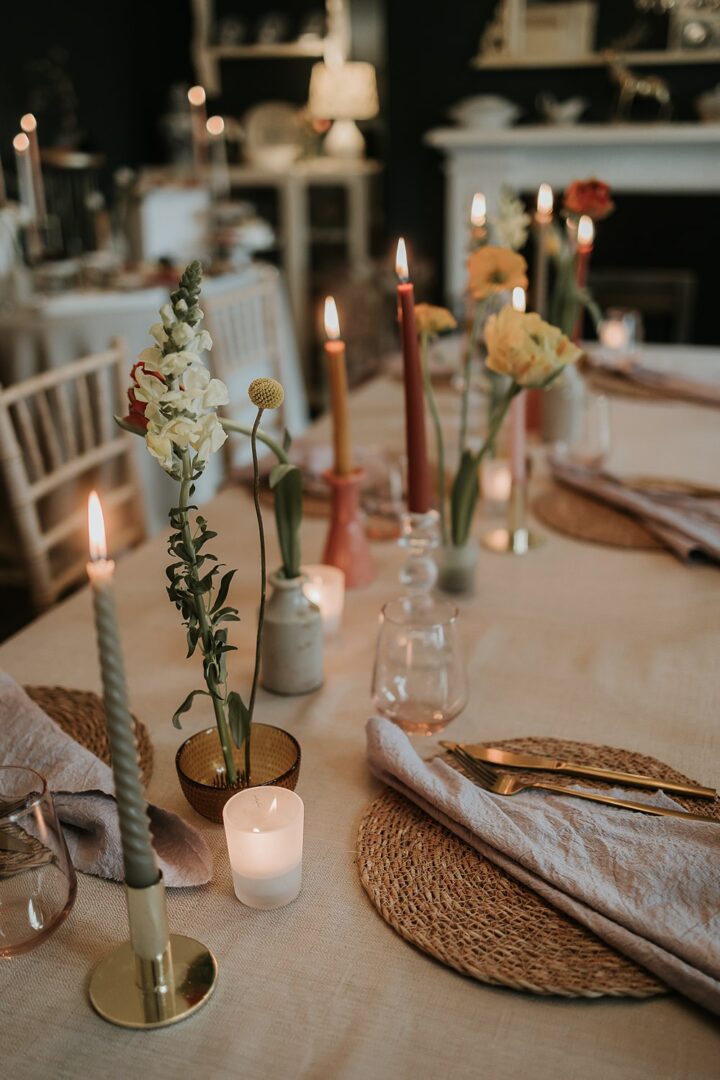 Tall Candlesticks Wedding Table Decorations Sophie Ruck Photography