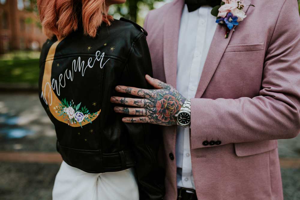 Wedding Leather Jacket Bride Moon State of Love and Trust