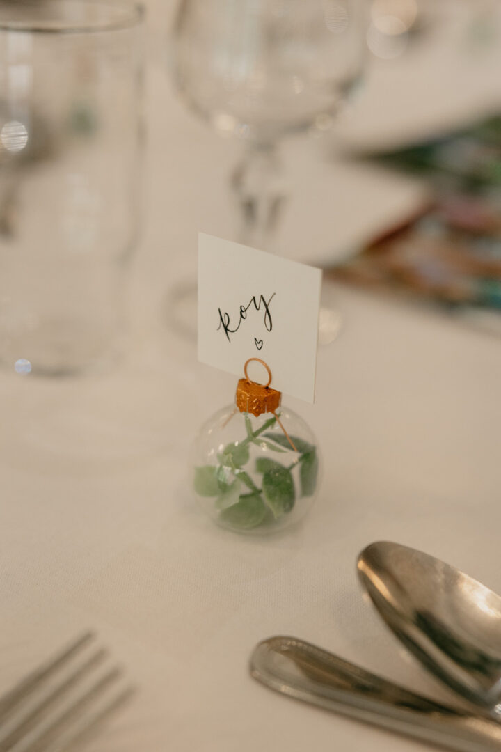 Wedding Place Name Card Idea Bauble Iain Irwin Photography