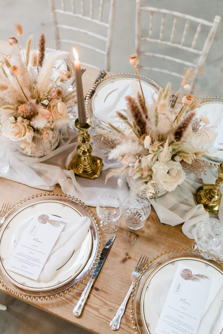 Wedding Table Decor Ideas Peach Gold White Becky Wright Photography