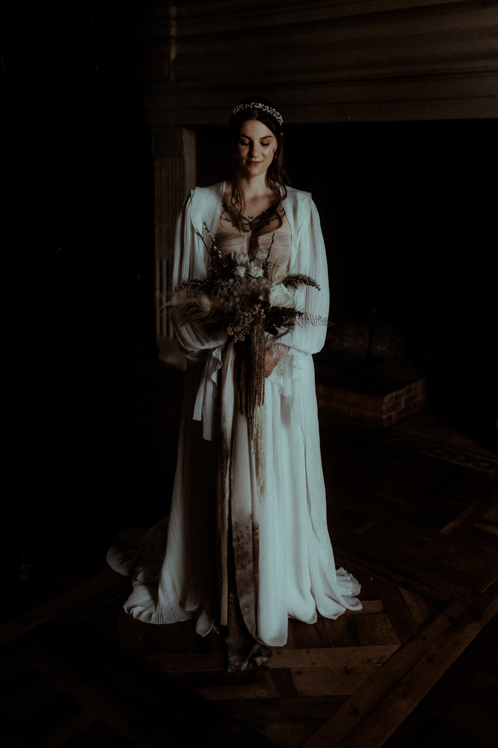 Dress Bride Long Sleeve Cape Veil Coat Chateau de Poudenas Wedding Gaetane Glize