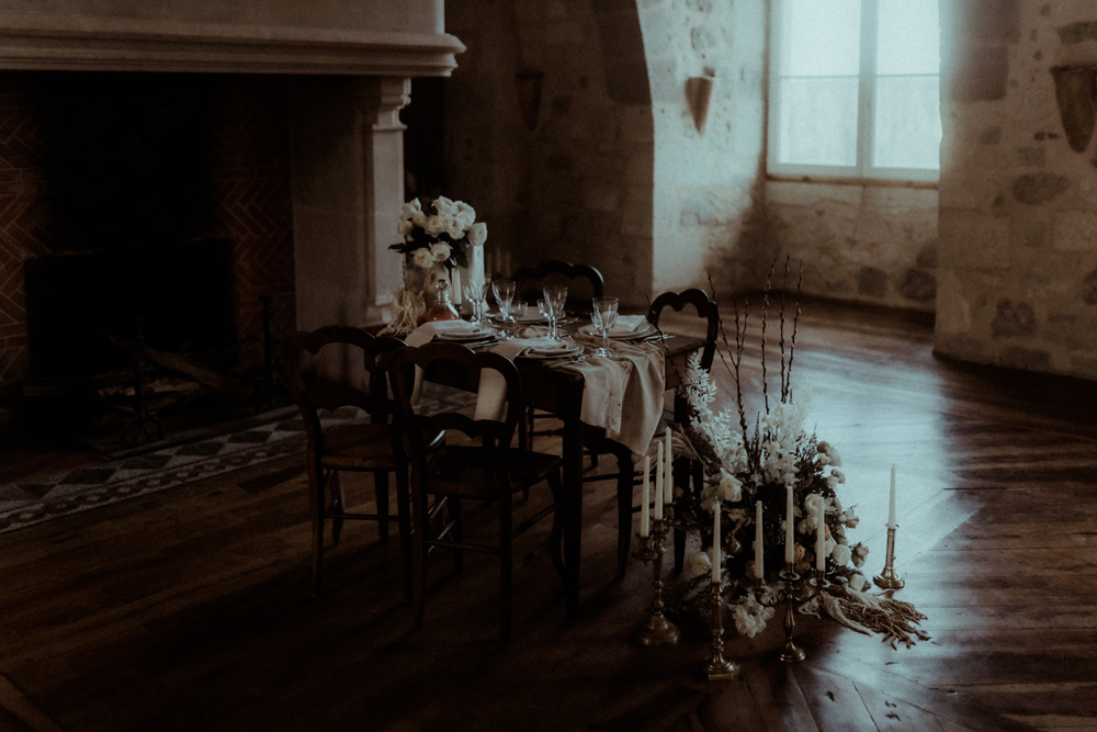 Table Decor Candles Flowers Sweetheart Chateau de Poudenas Wedding Gaetane Glize