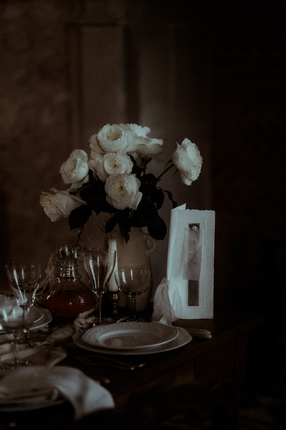 White Rose Flower Centrepiece Chateau de Poudenas Wedding Gaetane Glize