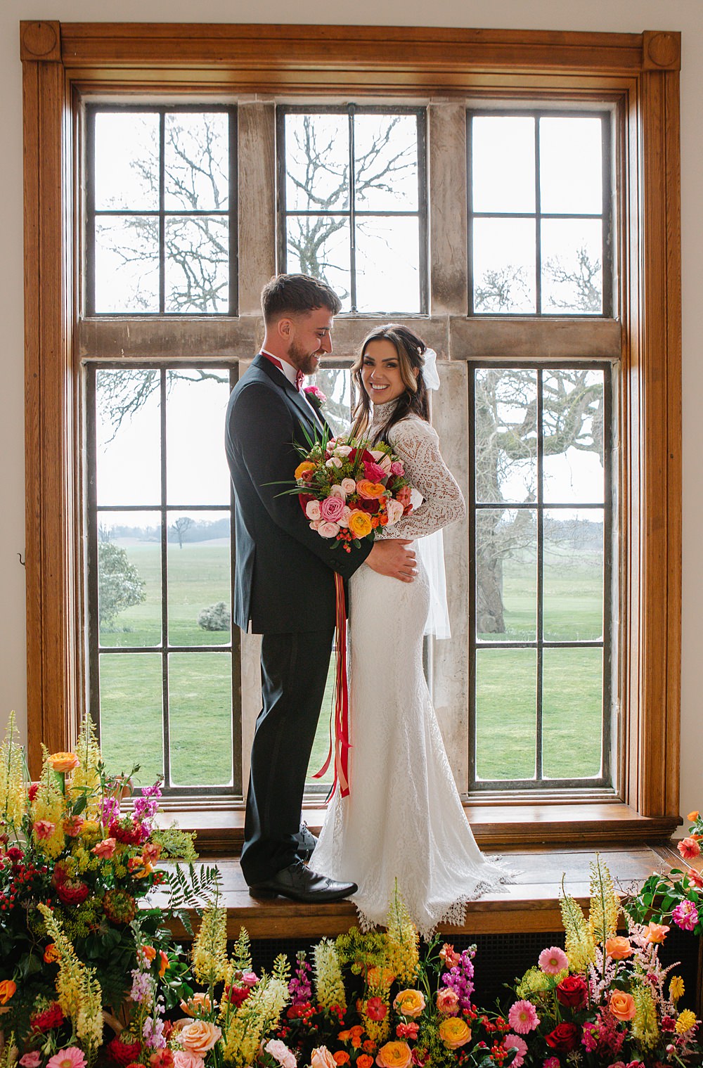 Flowers Pink Orange Green Arrangements Floor Colour Clash Wedding Ideas Victoria Sponge Photography