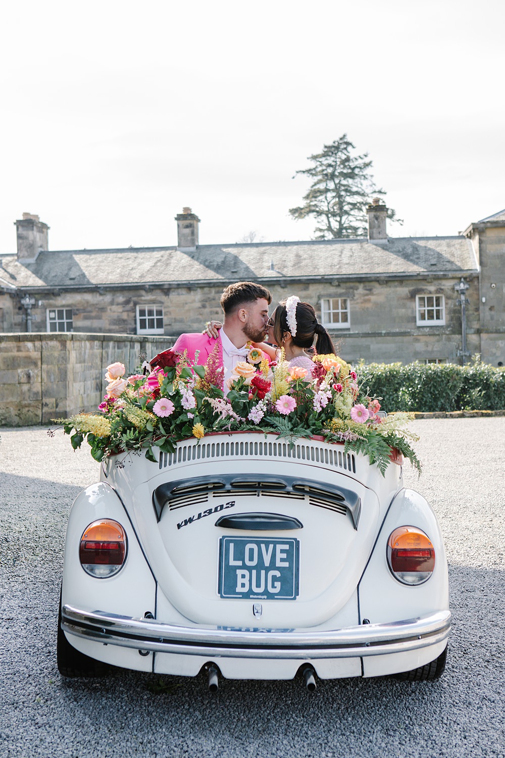 Beetle Car Transport Flowers Colour Clash Wedding Ideas Victoria Sponge Photography