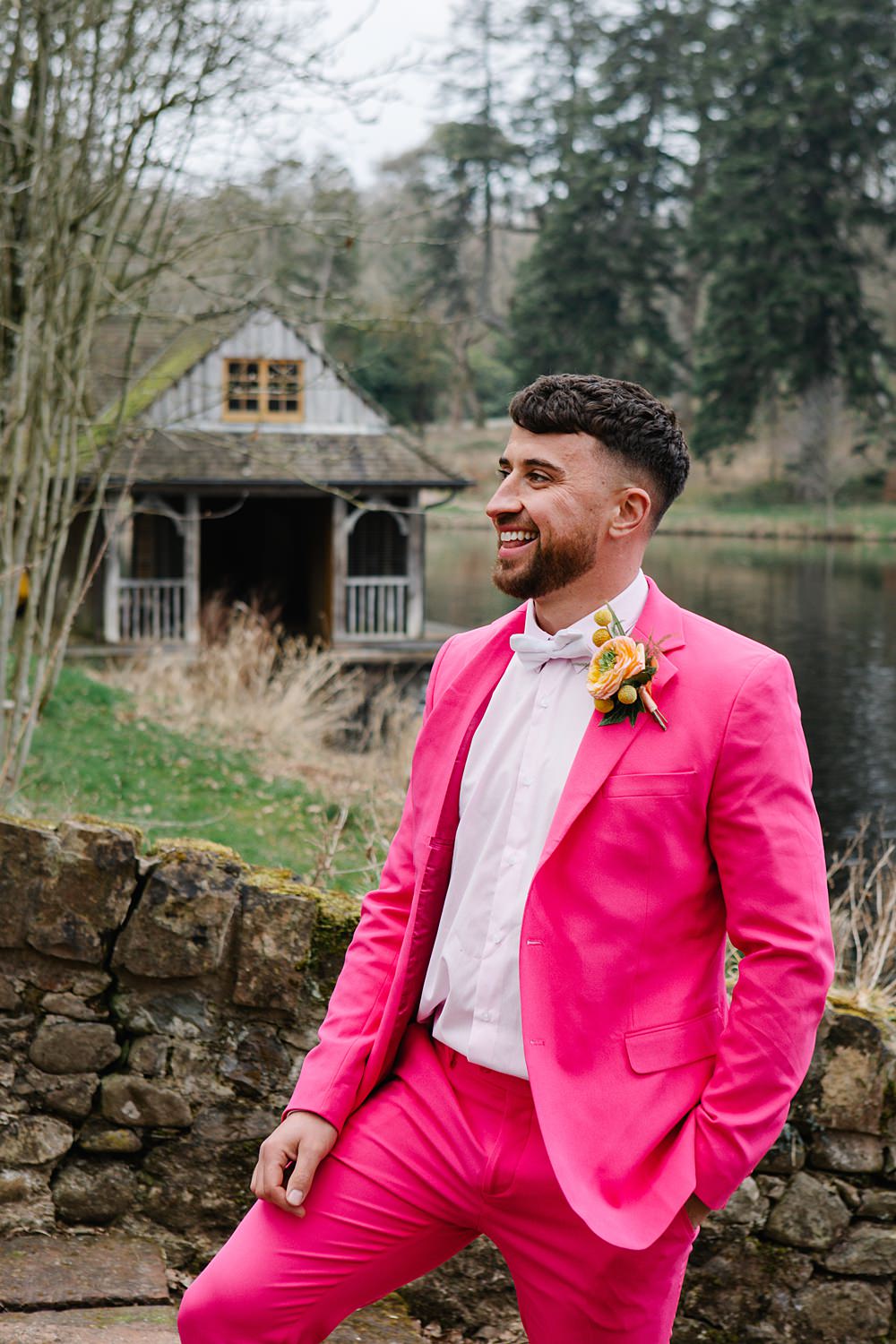 Pink Suit Groom Bow Tie Colour Clash Wedding Ideas Victoria Sponge Photography