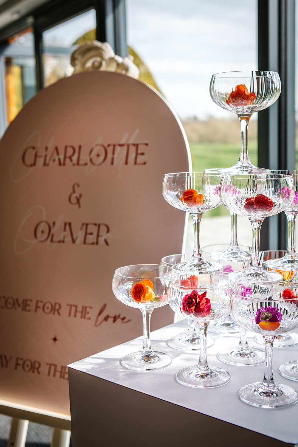 Cocktails Champagne Tower Flowers Colour Clash Wedding Ideas Victoria Sponge Photography