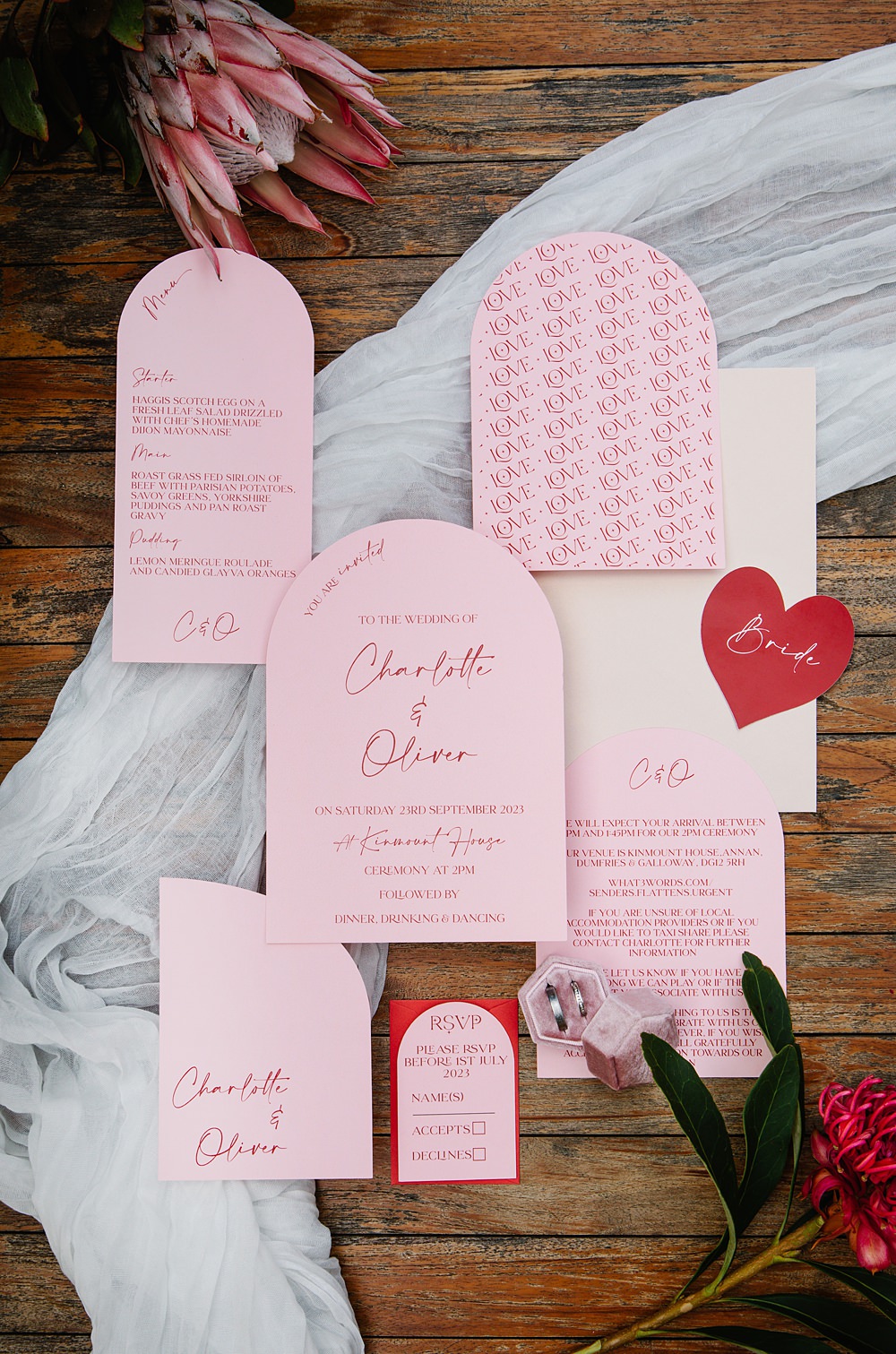 Pink Red Curve Stationery Invites Colour Clash Wedding Ideas Victoria Sponge Photography