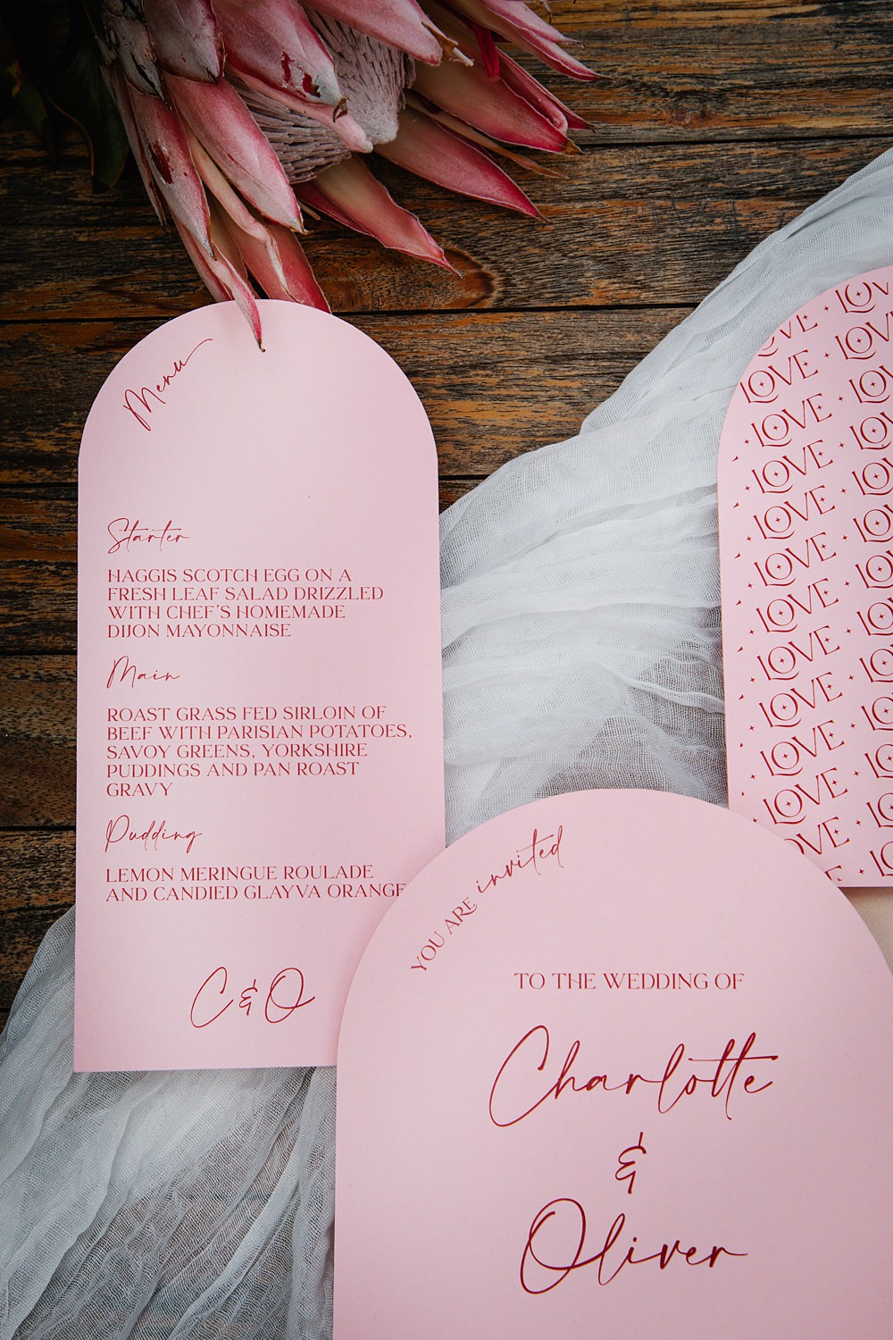 Pink Red Curve Stationery Invites Colour Clash Wedding Ideas Victoria Sponge Photography