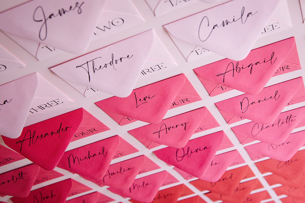 Table Plan Envelopes Pink Red Colour Clash Wedding Ideas Victoria Sponge Photography
