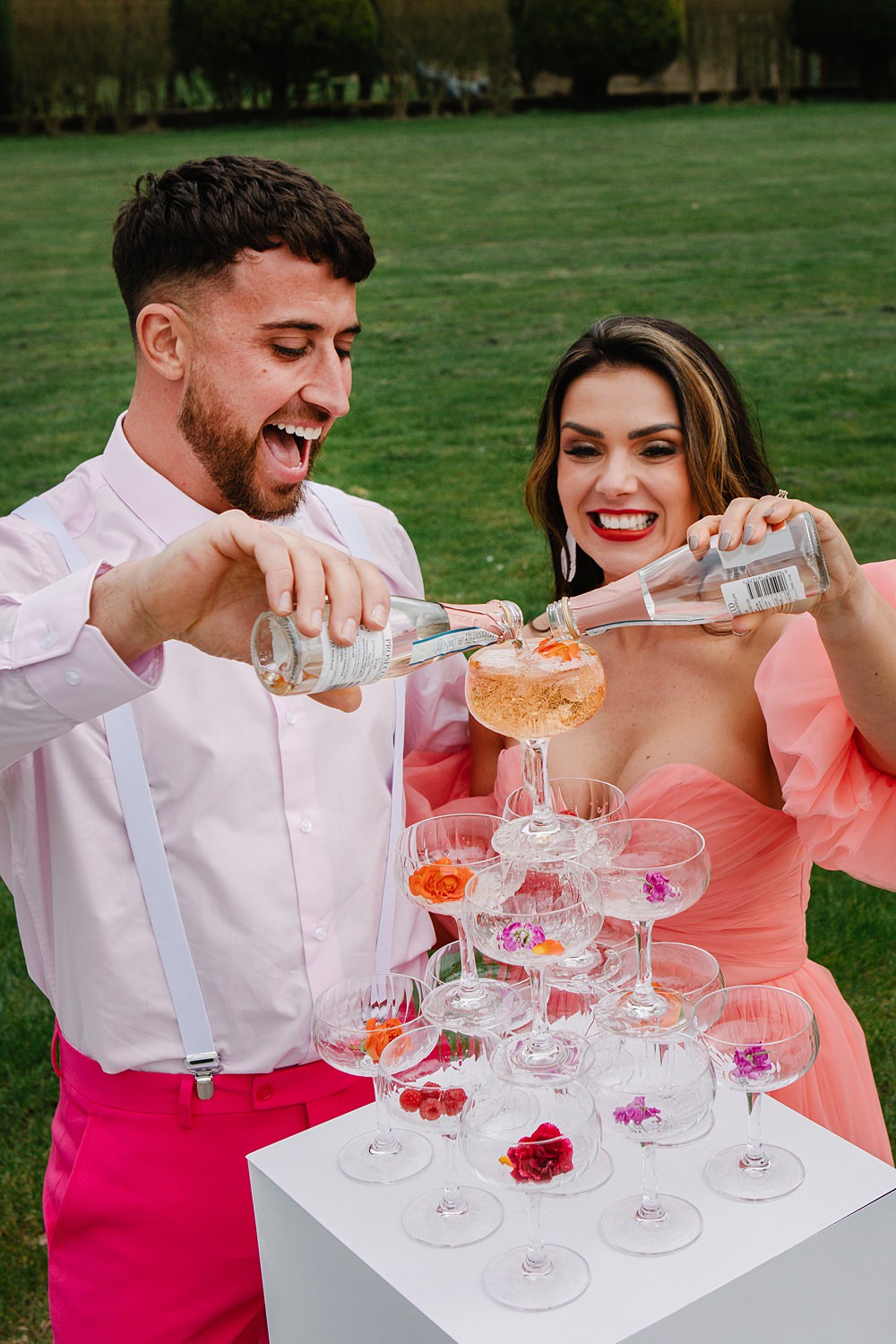Cocktails Champagne Tower Flowers Colour Clash Wedding Ideas Victoria Sponge Photography