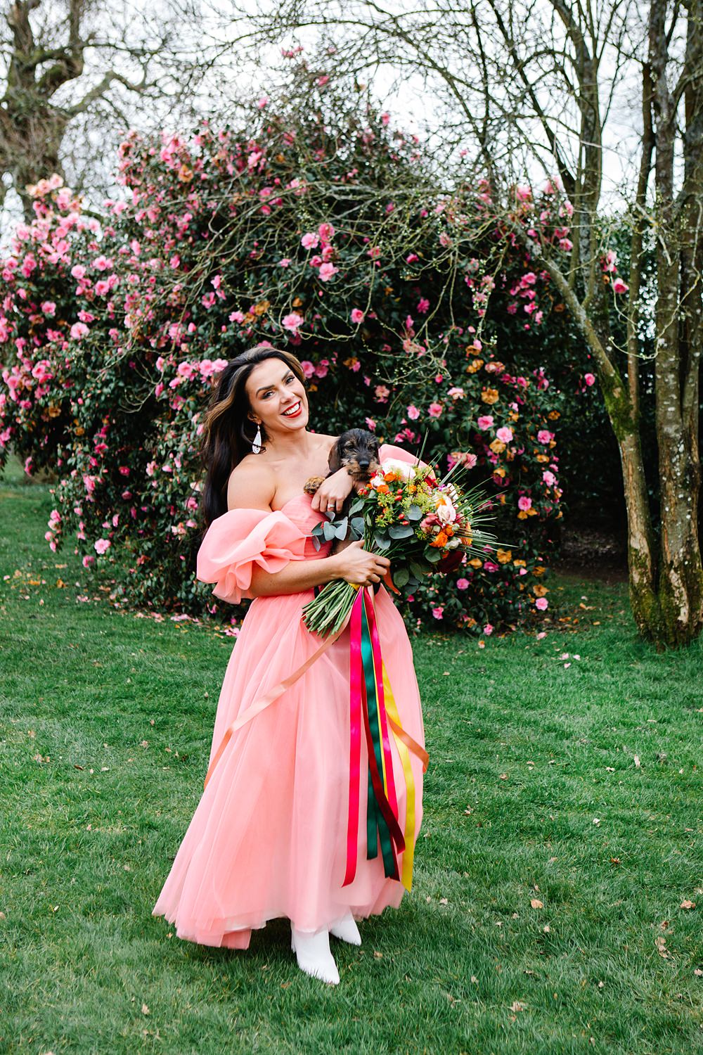 Pink Off Shoulder Dress Bride Colour Clash Wedding Ideas Victoria Sponge Photography