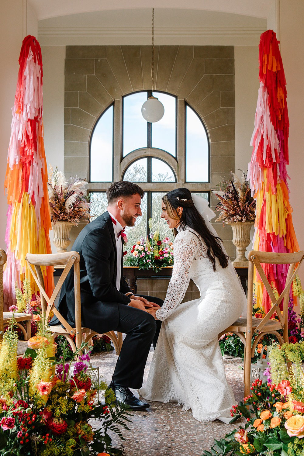 Colour Clash Wedding Ideas Victoria Sponge Photography Aisle Tassels Streamers Cermony Flower