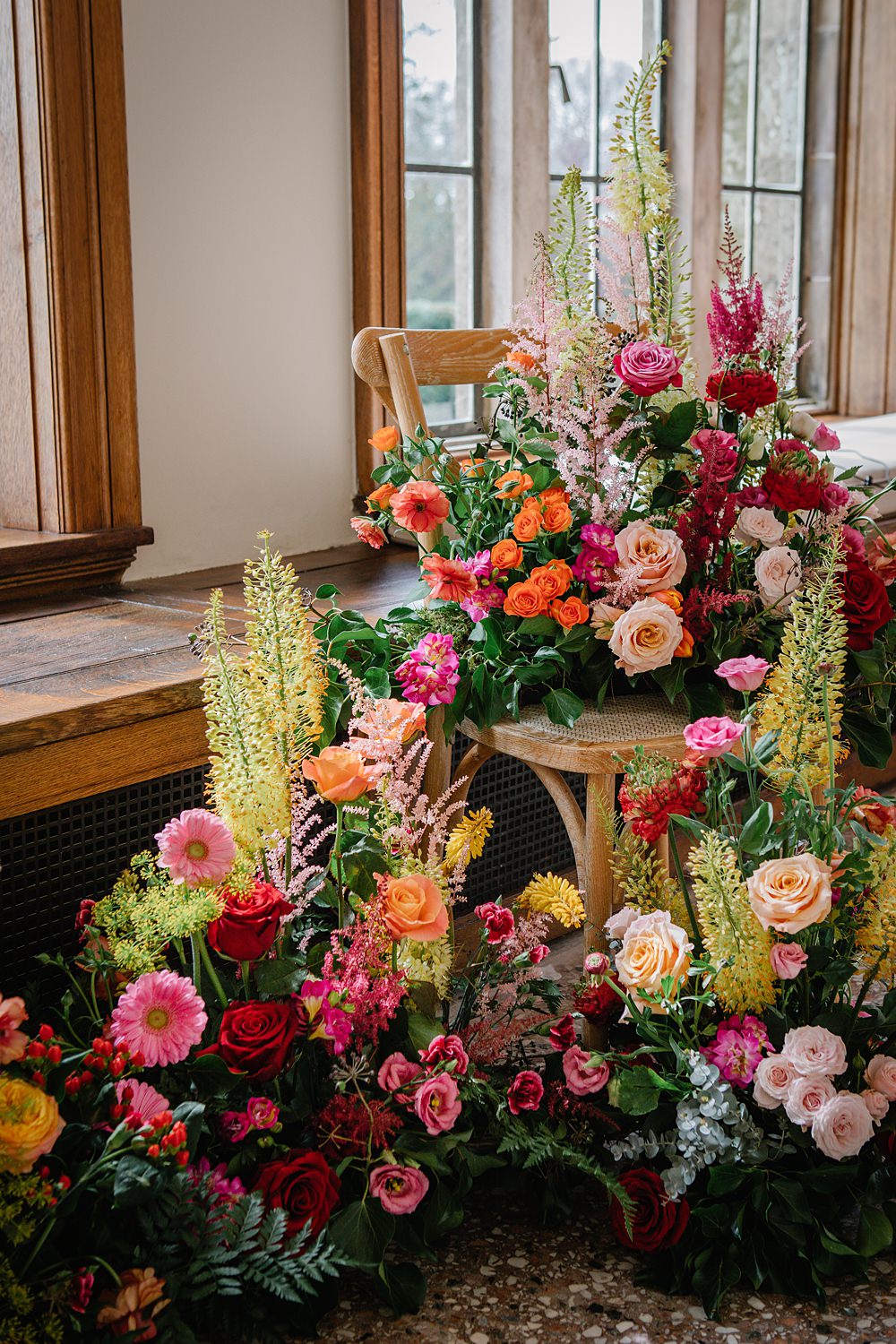 Flowers Pink Orange Green Arrangements Floor Colour Clash Wedding Ideas Victoria Sponge Photography