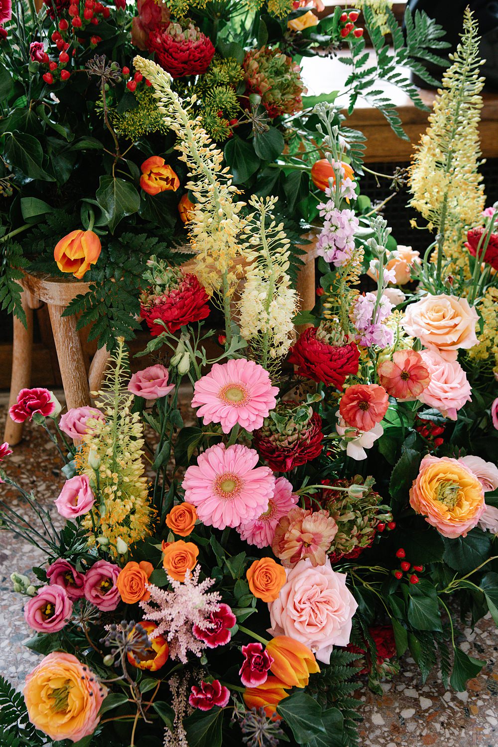 Flowers Pink Orange Green Arrangements Floor Colour Clash Wedding Ideas Victoria Sponge Photography