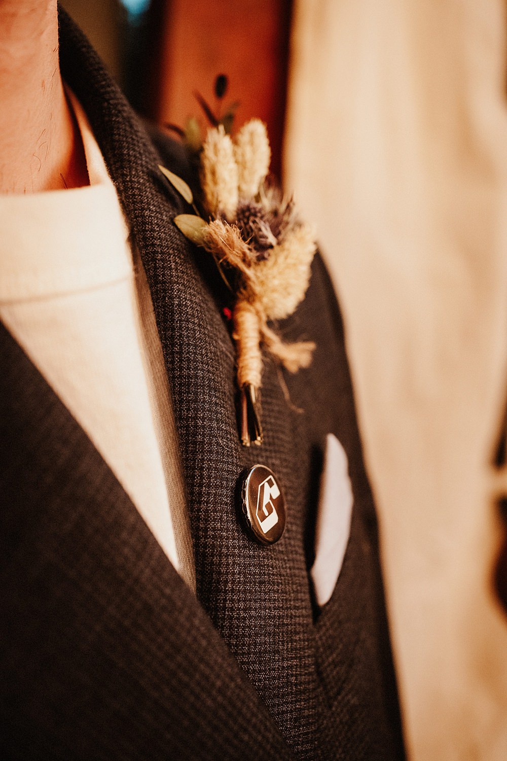 Groom Suit T Shirt Buttonhole Flowers Crimple Garden Centre Wedding Andre Wheeley Photography