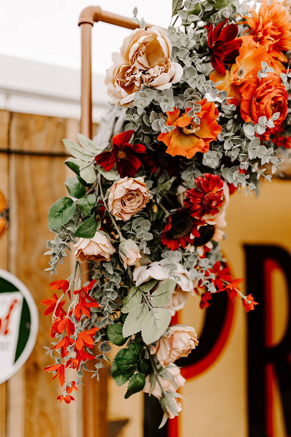 Flower Arch Orange Greenery Daisy Jones Six Wedding Ideas Caroline Opacic Photography