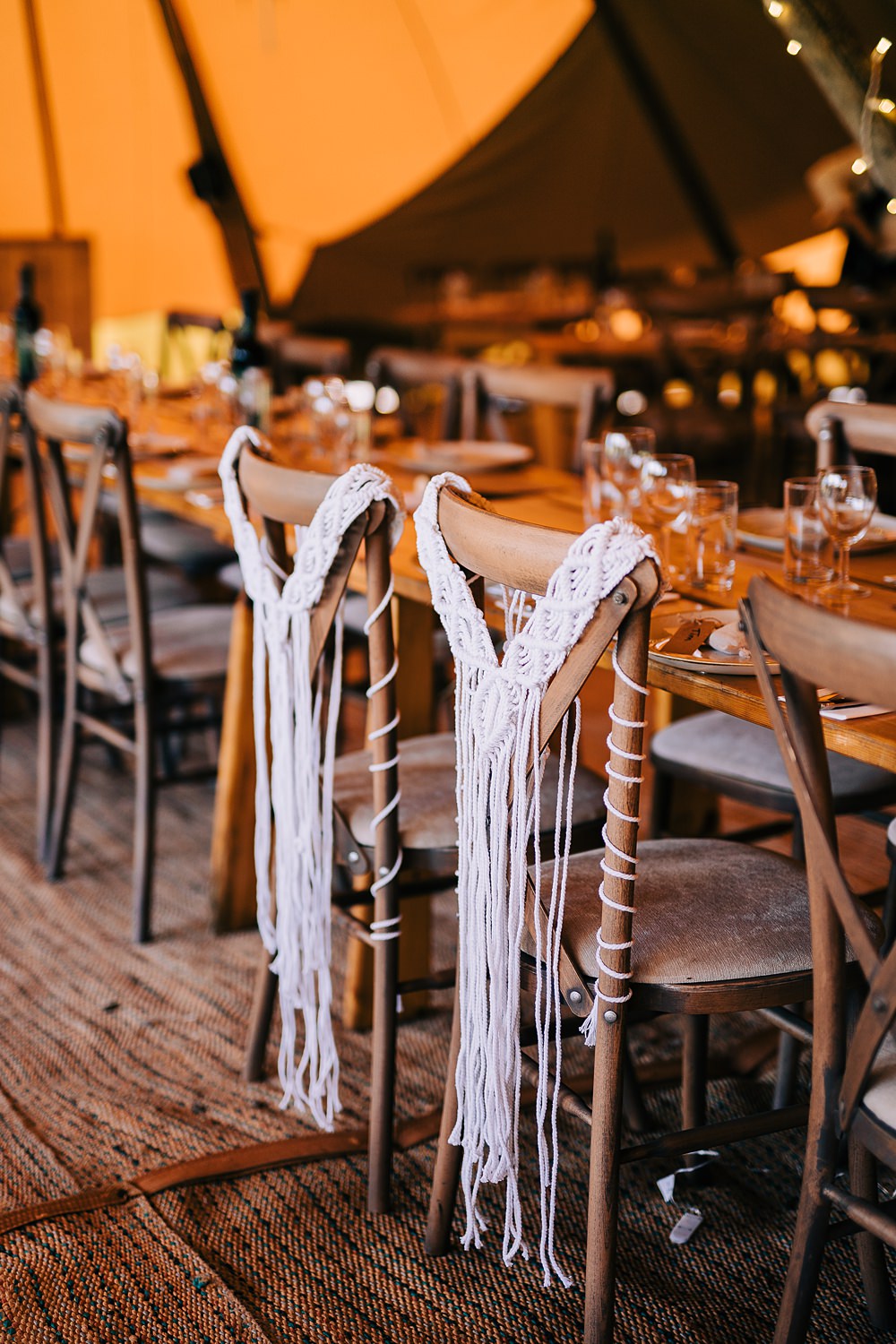 Macramé Chair Cover Decor Delamere Events Wedding Clare Robinson Photography