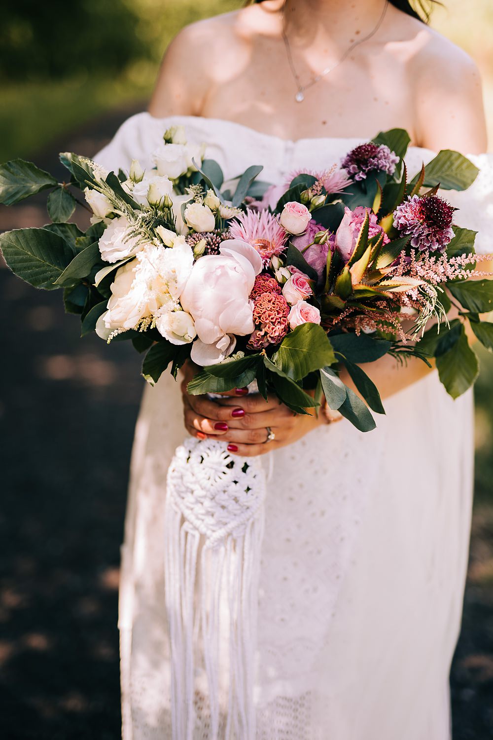 Ombre Pink Bouquet Flowers Summer Bridal Macrame Delamere Events Wedding Clare Robinson Photography