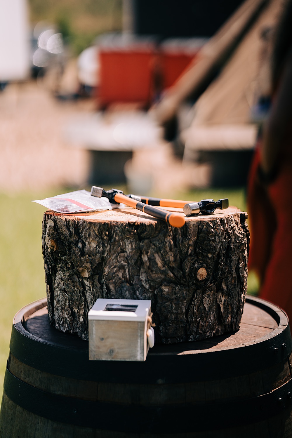 Log Hammer Nails Game Guest Book Delamere Events Wedding Clare Robinson Photography